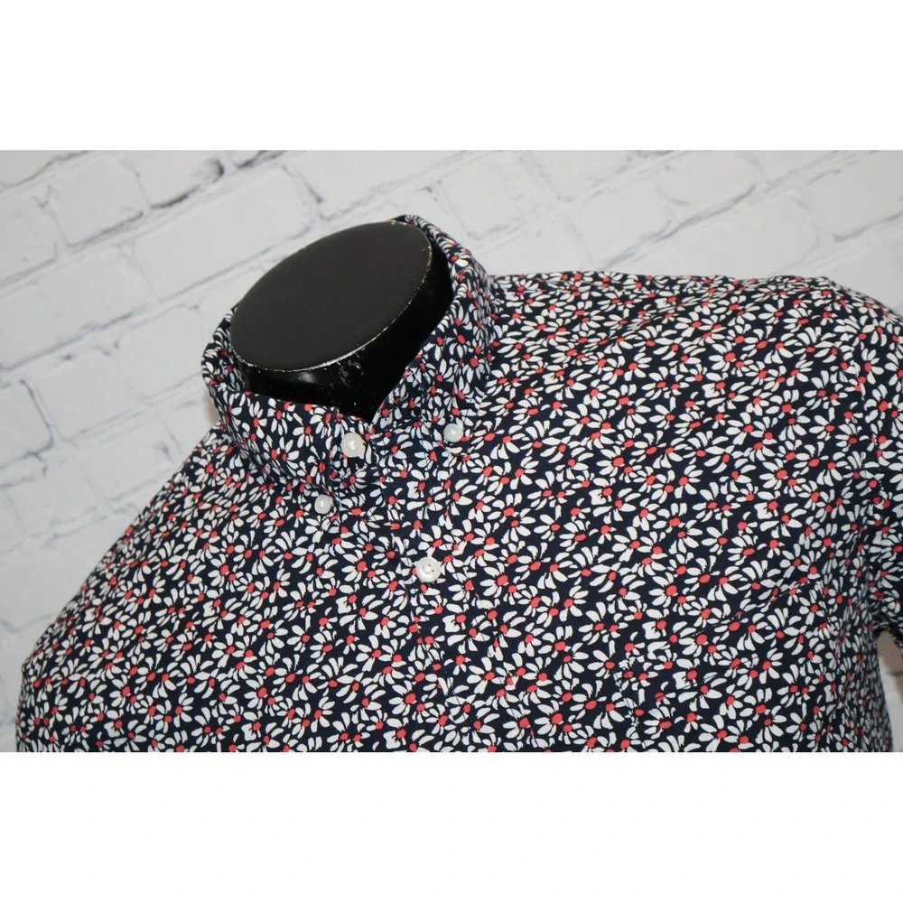J.Crew Button Down Shirt Mens Large Hawaiian Blue Floral Slim Flex Washed